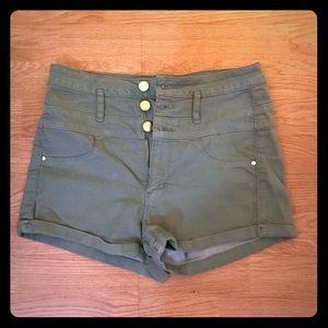 Olive green highwaisted jean shorts
